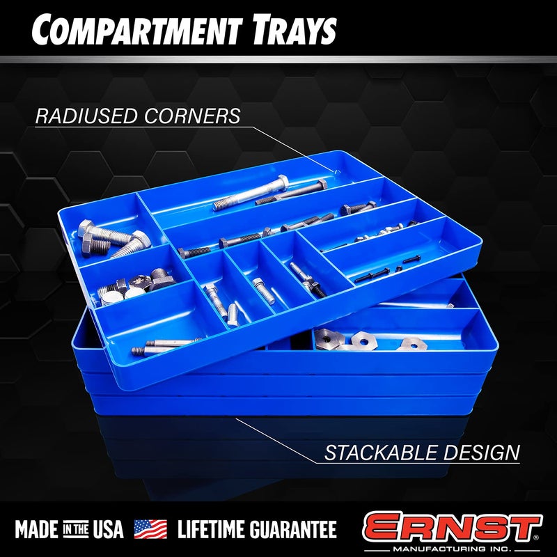 Ernst Manufacturing Ernst MFG 10 Compartment Drawer Organizer: Heavy Duty Stackable Tray for Automotive Garage Tool Organization - Low-Profile Toolbox Storage - Nuts and Bolts, Tools, Parts, Easy to Clean - Blue - Image 2